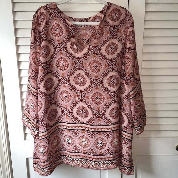 Violet & Claire 3/4 Sleeve Tunic V/Neck Blouse Top 3X Boho Cottegecore - Picture 2 of 6